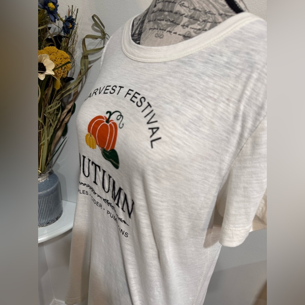 LOFT Harvest Festival Pumpkin Graphic Tee Cream Fall Autumn M - Picture 7 of 9